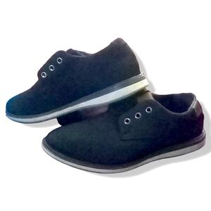 London Underground Boys Navy Blue Canvas Lace Up Shoes with Tan Leather Heel